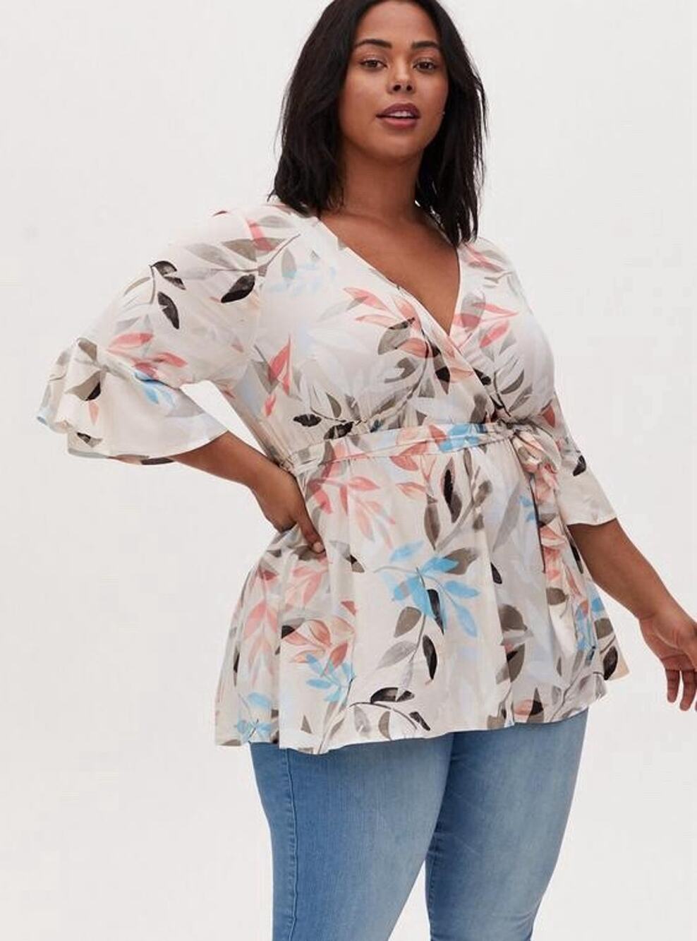 Torrid Floral Challis Belted Blouse Floral Size 1X